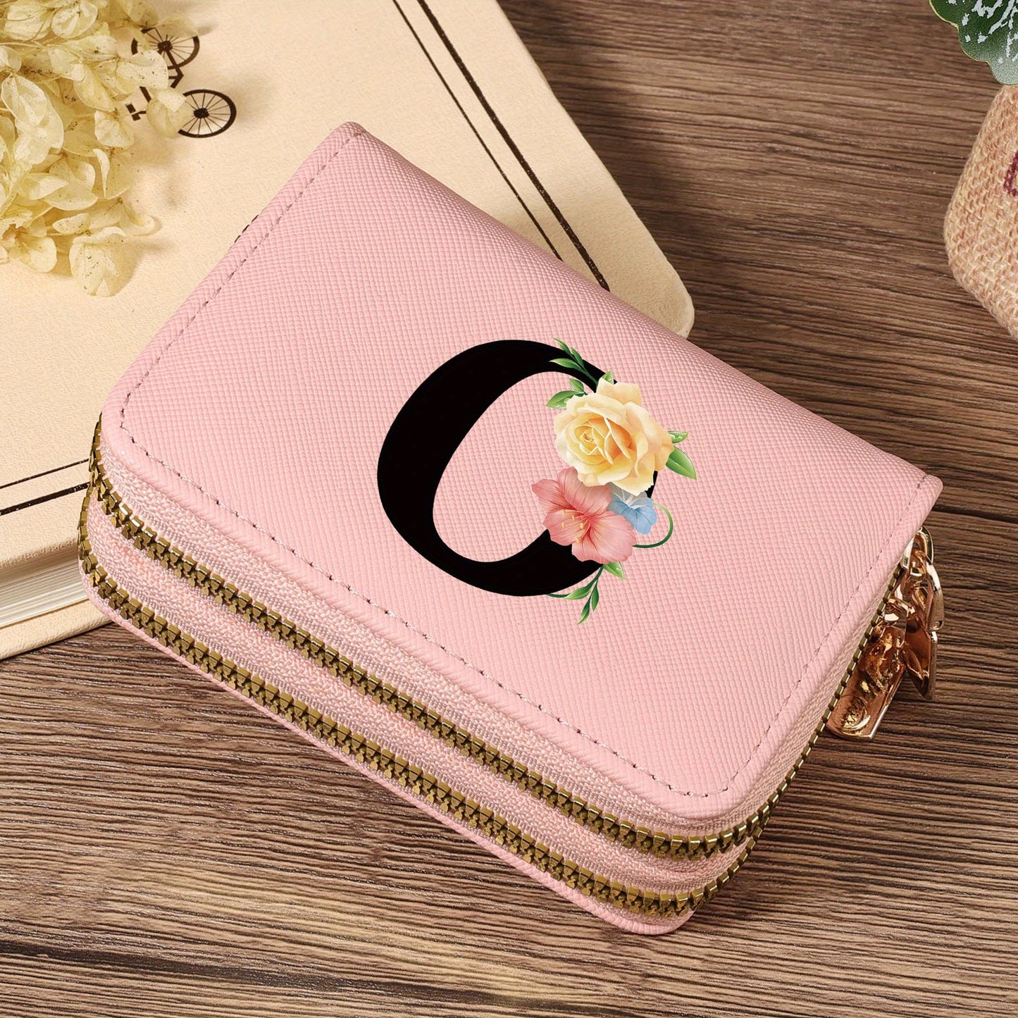 Women's Lightweight Wallet - Compact Zipper Purse with Multiple Card Slots & Coin Pocket, Elegant Monogram Initials, Secure Closure for Everyday, Travel, Gift - Women's Credit Card Organizer, Everyday Carry Purse, Stylish Ini