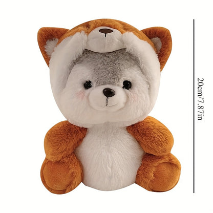 20Cm/7.87In - Adorable Transforming Husky Plush Toy, Featuring a Dinosaur, Pig, Fox, And Koala Headgear. Perfect for Home Decor And an Excellent Choice for Birthday Gifts