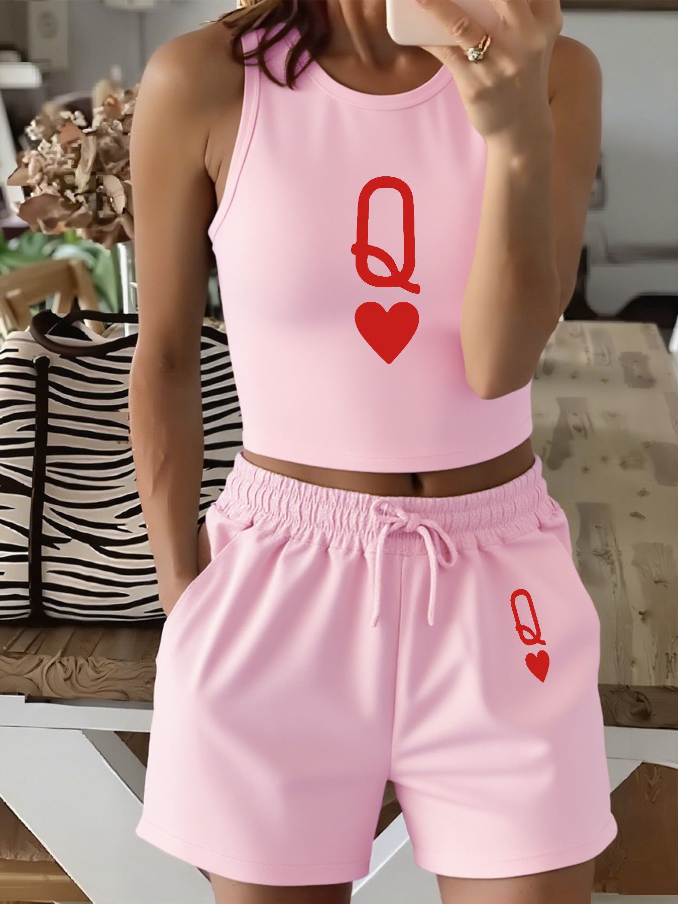 Casual Women's Two-Piece Printed Top and Shorts Set