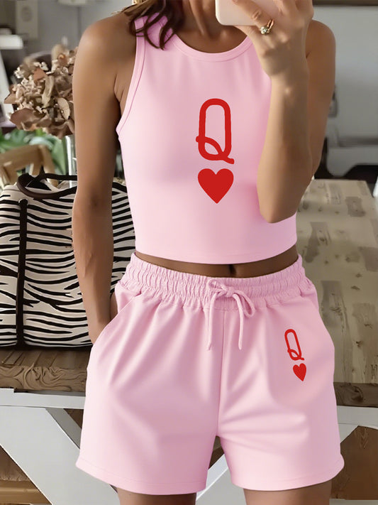 Casual Women's Two-Piece Printed Top and Shorts Set