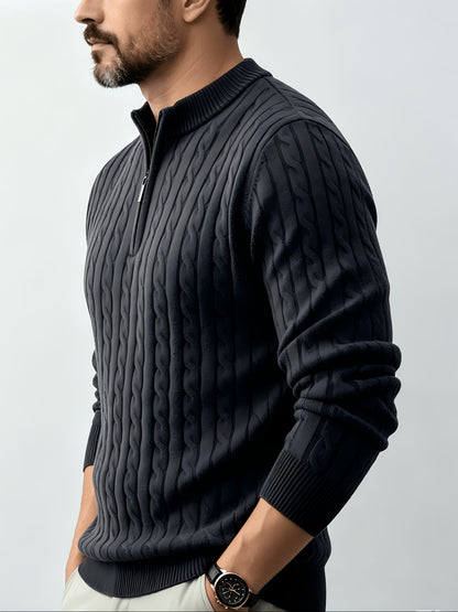 Men's Casual Quarter-Zip Knit Pullover for Spring and Fall