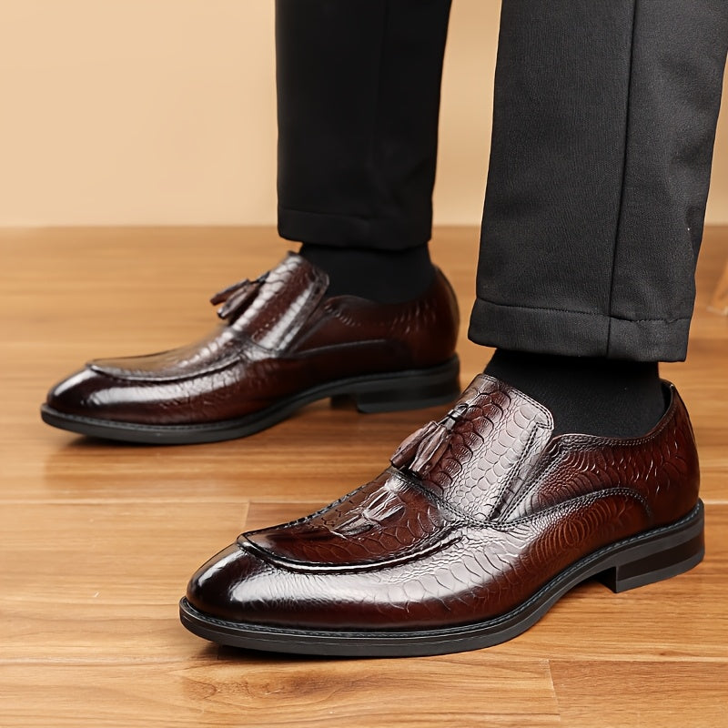 Men's Business Slip-On Cowhide Leather Dress Shoes, All-Season