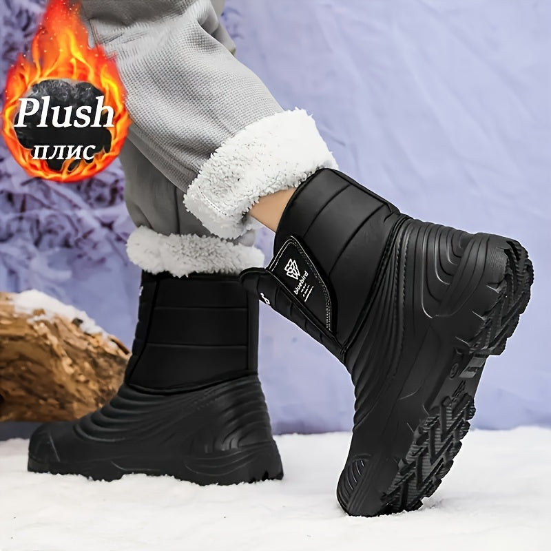1pr Unisex Winter Warm Snow Boots, Casual Sports Outdoor Style, Short Boot with Magic Tape Closure, EVA Upper, Fabric Lining, Rubber Sole, Comfortable Hiking & Leisure Footwear for Men and Women