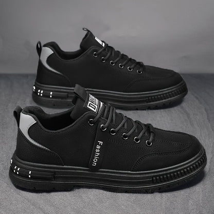 Men'S All-Season Low Top Sneakers, Solid Color, Non-Slip Durable Sports Casual Shoes, Breathable Fabric Lining, Round Toe, Lace-Up Closure, Faux Upper, PVC Sole, Cloth Insole - Versatile for Casual  Sports Use