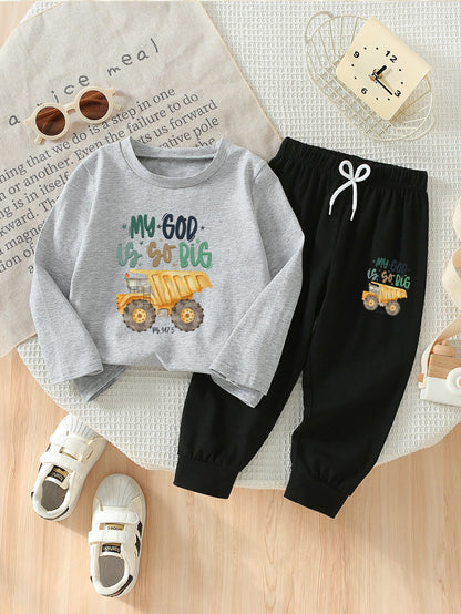 Boys Cotton Casual Long Sleeve Top & Pants Set for Spring/Fall