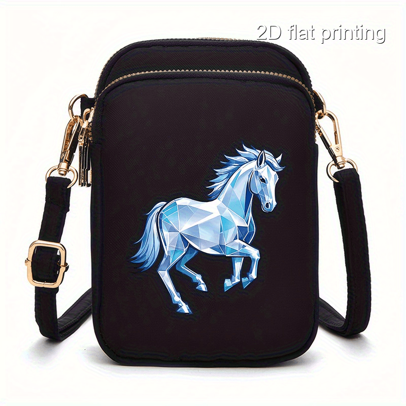 1pc Women's Horse Pattern Crossbody Bag - Compact Zipper Closure Polyester Phone Purse with Adjustable Strap, Pink/Navy/Black for Everyday Essentials & Makeup, Mini Purse