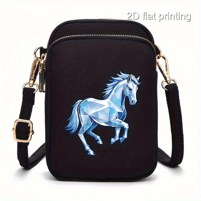 1pc Women's Horse Pattern Crossbody Bag - Compact Zipper Closure Polyester Phone Purse with Adjustable Strap, Pink/Navy/Black for Everyday Essentials & Makeup, Mini Purse