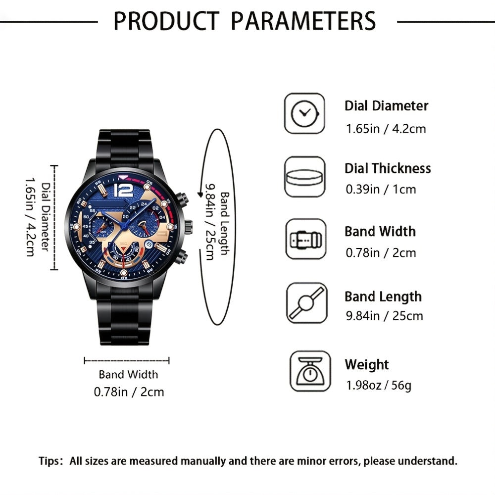 4pcs Men'S Practical Set, Including a Business Quartz Watch, a Business Belt, a Business Wallet, And Stylish Glasses - The All-Black Series Highlights a Business Demeanor, Representing Men in Business, High-End And Classy