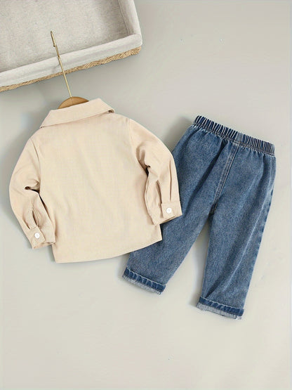 Boys' Cotton Blend Shirt and Jeans Set for Fall/Winter - ayq