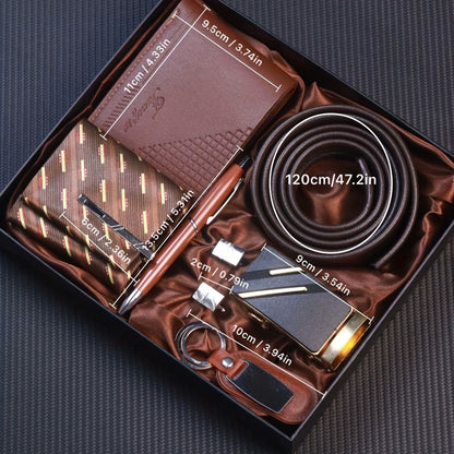 8pcs Men's Luxury Accessory Gift Set with Automatic-Docking Collar Tie System, Dress Belt, Cufflinks, Keychain, Pen & Wallet - Complete Corporate Attire Bundle for Weddings, Business Meetings, Prom - Ideal Birthday/Christmas/