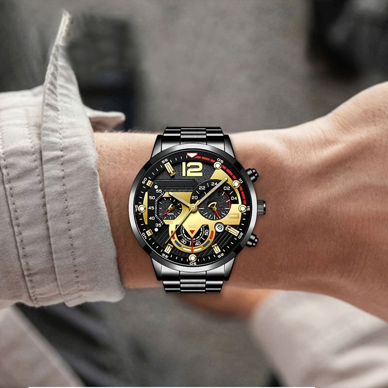 5pcs Men'S Business Set Including a Quartz Watch, a Business Belt, a Wallet, a Pen, And a Keychain