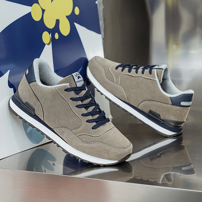 Men's Non-Slip Sneakers - All-Season Lace-Up Sneakers with Cushioned PU Sole, Beige/Blue Accent Low-Top Design for Gym, Hiking, Everyday - Non-Marking Tread, Durable  Easy-Clean Casual Shoes, Hiking Sneakers, Gym Footwear, R