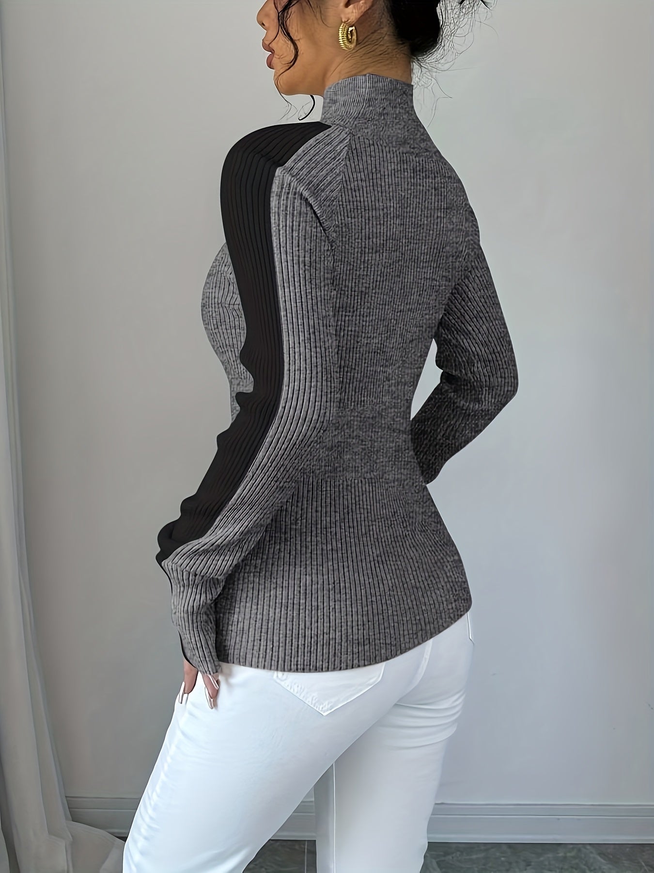 Elegant Contrast Color Turtleneck Soft Base Layer Top
