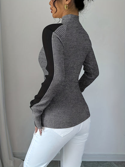 Elegant Contrast Color Turtleneck Soft Base Layer Top
