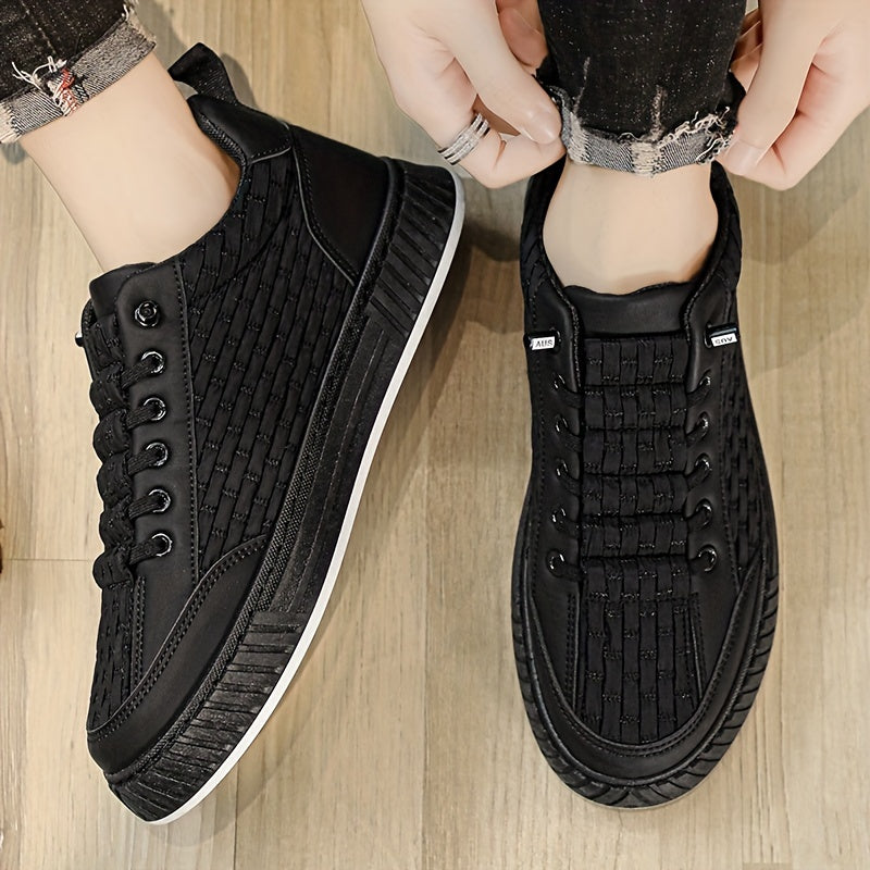 [Urban Appeal] Trendy Solid Color Low Top Sneakers, All-Season Lace-Up Casual Shoes with Faux Upper, Fabric Inner, Rubber Sole, and Comfortable Cloth Insole, Versatile Trainers   Modern Sneakers   Durable Rubber Sole