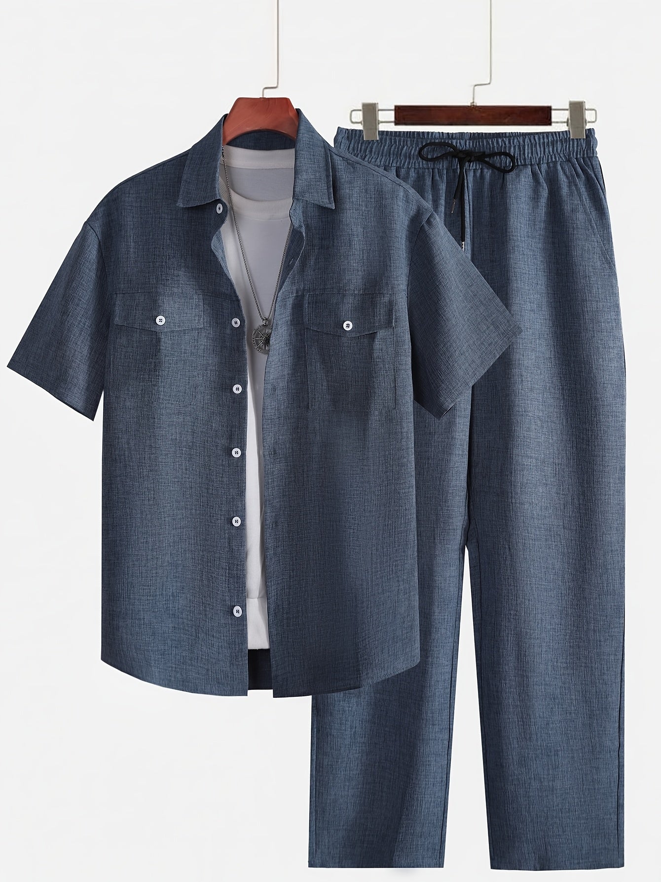 Men's Summer Casual Workwear Set - Short Sleeve Shirt & Pants