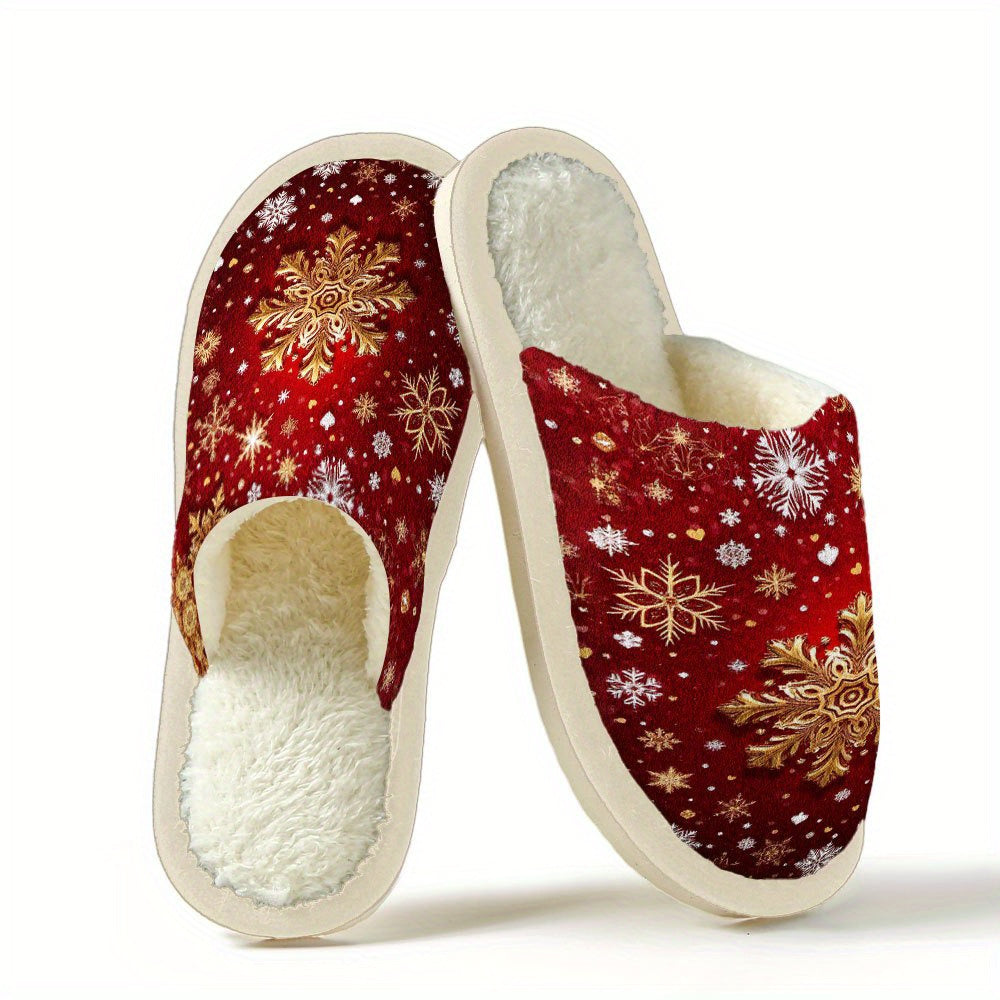 Red Snowflake Print Shoes, Soft and Durable, One Pair, Suitable for Couples, Comfortable and Non-Shedding, Perfect for Halloween and Christmas, Super Comfortable Indoor Shoes, Wear Indoors and Outdoors, Soft Plush Lining for