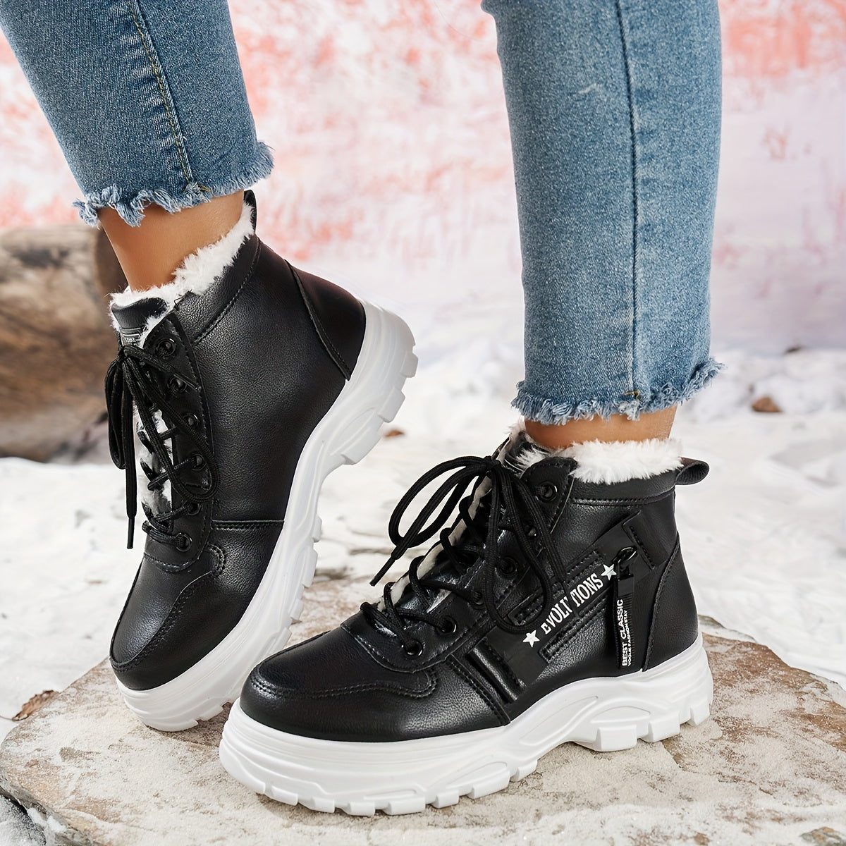 Women'S Winter Snow Boots - Warm Lined, Non-Slip, High-Top Outdoor Casual Shoes with Ribbed Cushioning, Black, Perfect for Cold Weather Activities, Winter Footwear | Stylish Winter Boots | Durable Footwear