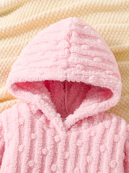 2pcs Girls' Warm Plush Hooded Jacket + Pants Autumn and Winter Style Girls' Cozy Fleece Pullover Sweatshirt with Warm Pants Cute Fashion Street Vertical Stripe Polka Dot Windproof Set Comfortable Soft 4-5-6-7-8 Years Old Suit