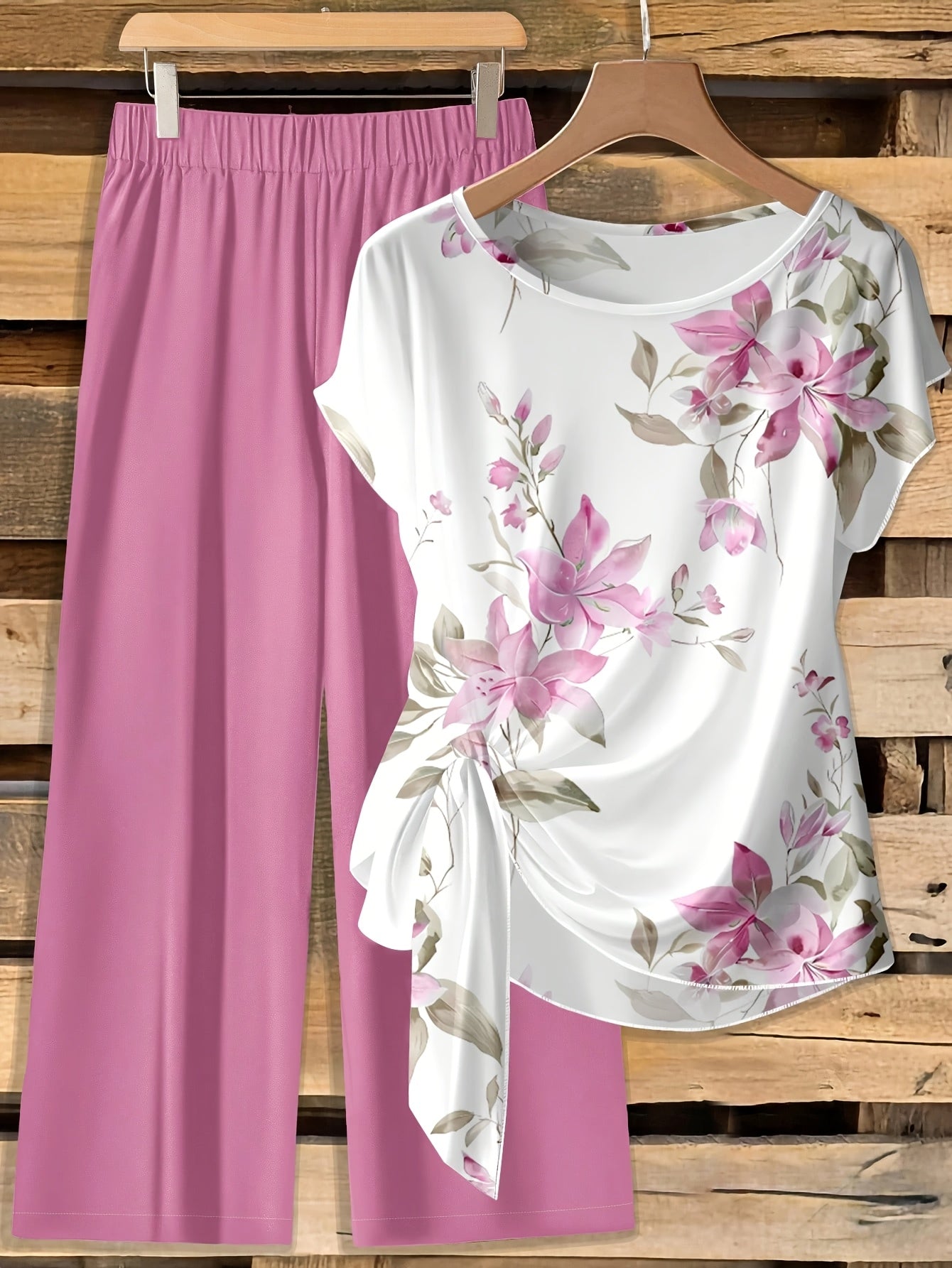 Women's Floral Bow-Tie Blouse & Loose Straight Pants Set