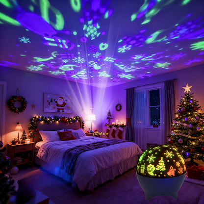 2-in-1 USB-Powered Night Light with RGB Sound Sensor & Dimmable Music Beats - USB-Powered Projection & Ambient Lighting, 5-Color RGB Night Light with Snowflake Effect
