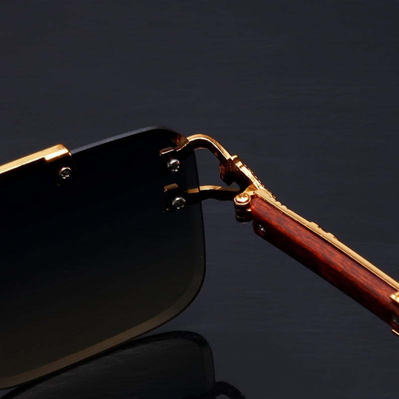 Elegant Rimless Pilot-Style Fashion Glasses for Men & Women - Golden Leopard Print with Green Gradient Lenses, Lightweight Metal Frame, Ideal for Beach Parties & Travel