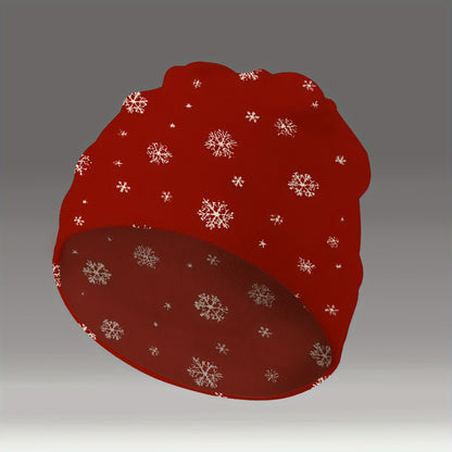 Women's Winter Beanie Hat - Red Snowflake Pattern, Stretchy Snug Fit for Skiing, Ice Skating, Christmas Party - Lightweight Cold Weather Cap for Women (Easy Care) - Holiday Gift Idea