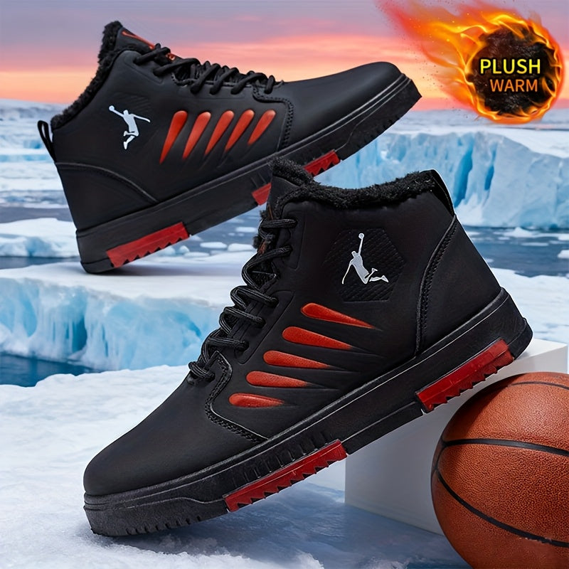Men'S Winter Warm Thermal Insulated Sneakers - Heavy-Duty Cold Weather Shoes with Thick PVC Sole, Lace-Up Closure, All-Season Outdoor Hiking, Skateboarding, Basketball - Mid-top Design For Enhanced Stability & Warmth - Ideal