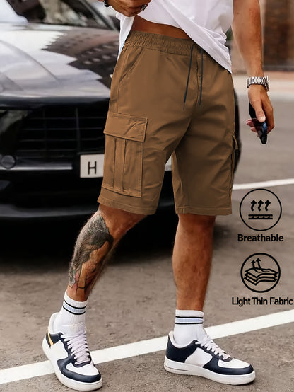 Men's Casual Summer Cargo Shorts with Elastic Waist and Pockets