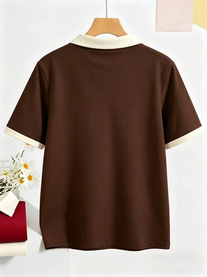 Women's Casual Loose-Fit Polo T-Shirt in Solid Colors