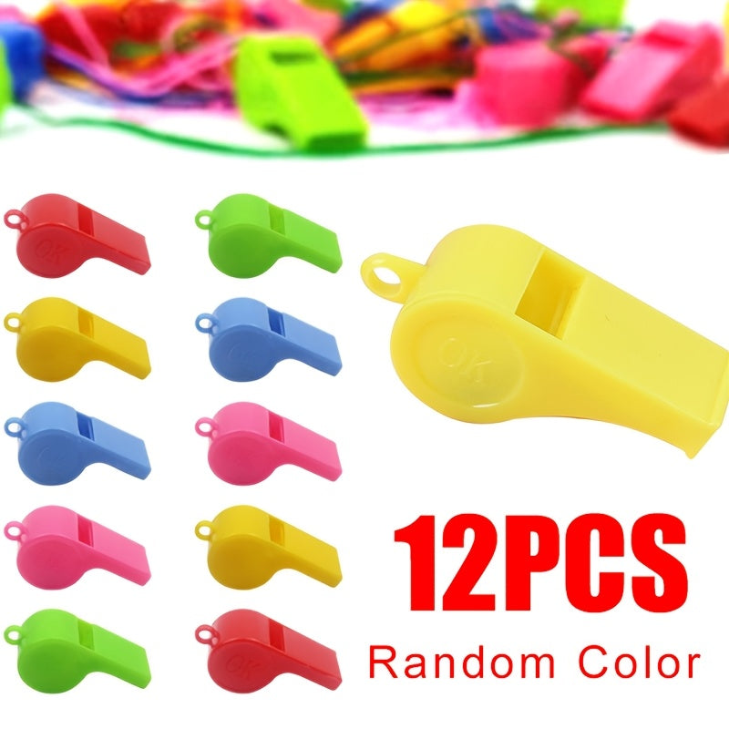 12pcs Colorful Plastic Whistles with Lanyards for Sports & Parties