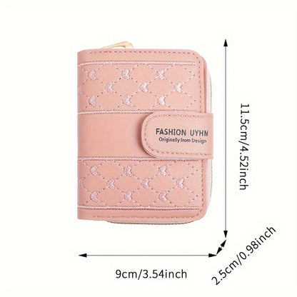 2024 New Style Zippered Foldable Short Wallet, Korean Fashion Embroidered Large Capacity Women'S Clutch Card Holder.