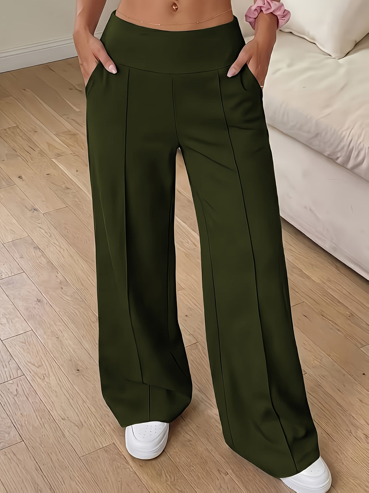 High-Waist Tummy Control Flared-Leg Pants with Pockets