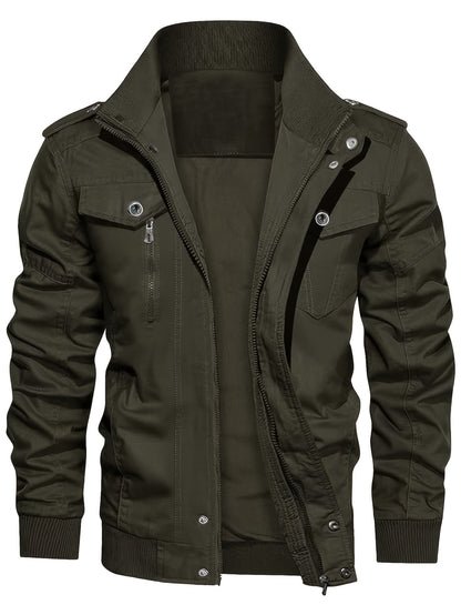 Men's Tactical Cargo Jacket with Multiple Pockets for Fall