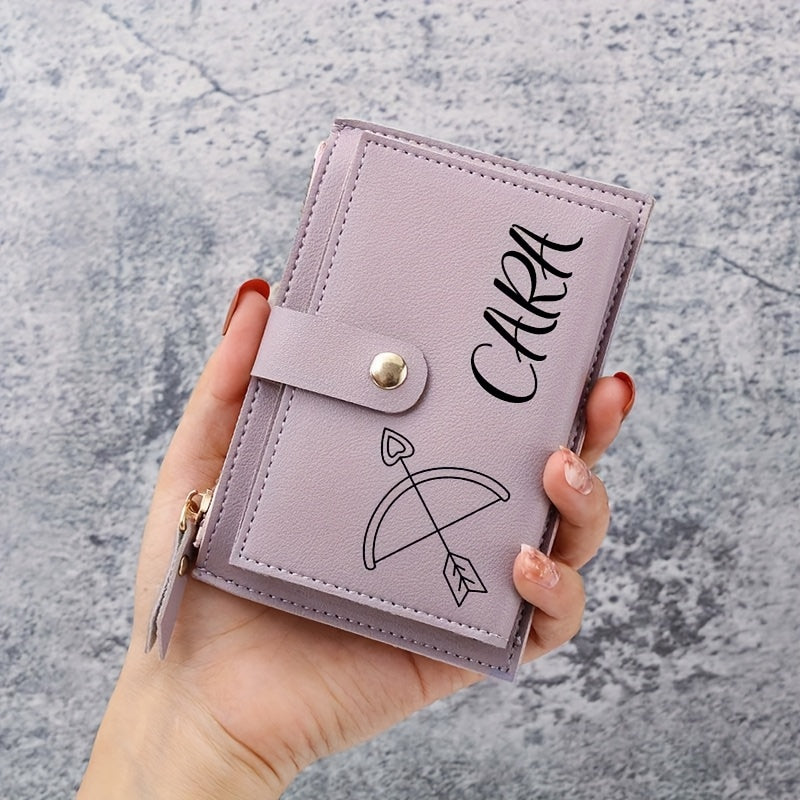 Women'S Personalized Custom Logo Name Wallet - Elegant Minimalist Zipper Closure, Multi-Card Holder & Coin Purse, Lightweight Compact Design with Golden-Tone Hardware, Perfect Gift For Birthdays, Valentine'S Day, Everyday Use