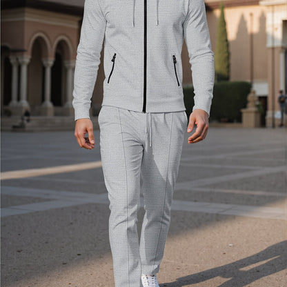 New Style Autumn Men's 2pcs Set, Casual Hooded Long Sleeve Zip-Up Sweatshirt and Drawstring Jogger Pants with Pockets, All-Season Outfit for Men