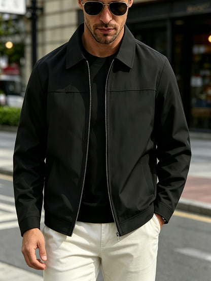 Men's Casual Lapel Collar Zipper Jacket - Lightweight Polyester
