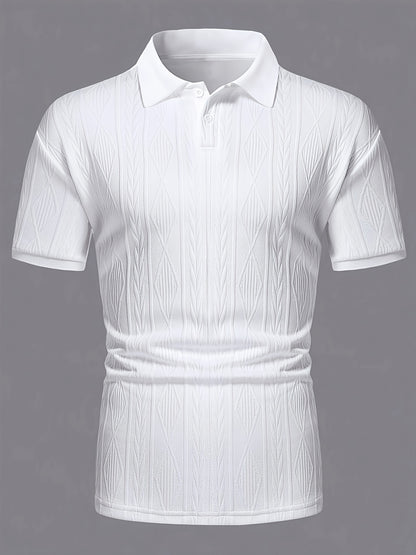 Men'S New Solid Color Top, Jacquard Design, Soft Fabric, Outdoor Casual Business Breathable Polo Shirt Golf Shirt, Suitable for Vacation and Business Occasions, Essential for Daily Leisure - ayq