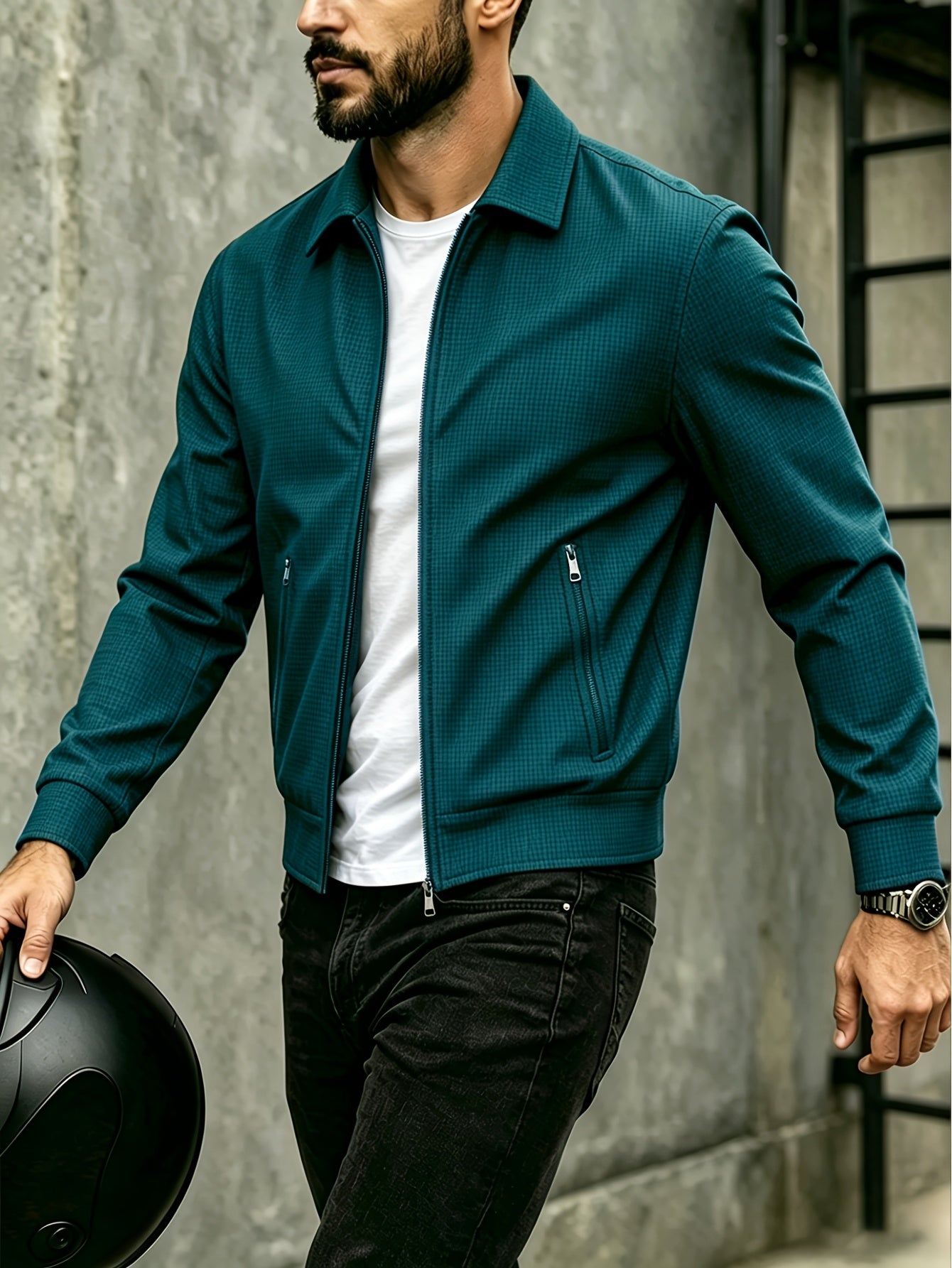 Men's Spring/Fall Sporty Lapel Waffle Knit Zip Jacket