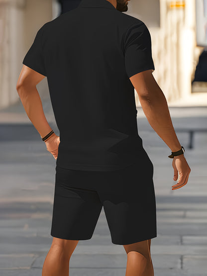 Men's Summer Casual Shirt and Shorts Set with Printed Design
