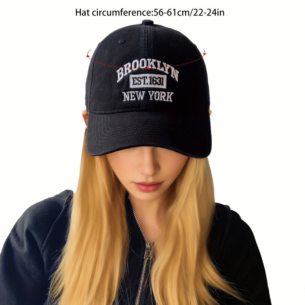 Brooklyn NY Embroidered Baseball Cap, Unisex Polyester Cotton Blend, Lightweight Breathable Sport Cap, Adjustable One Size, Hand Washable, Perfect for Valentine'S Day - Lightweight & Inelastic