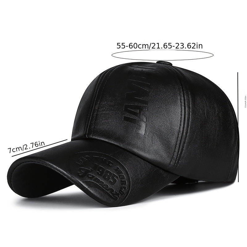Unisex Embossed Letter Baseball Cap Adjustable PU Leather Hat