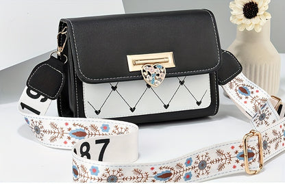 Chic Versatile Women’s Shoulder Bag with Cute Heart Pattern - Adjustable Strap, Magnetic Closure, in Pink, Green, Blue, Black, Casual Crossbody Bag | Playful Heart Design | Decorative Zipper Charm