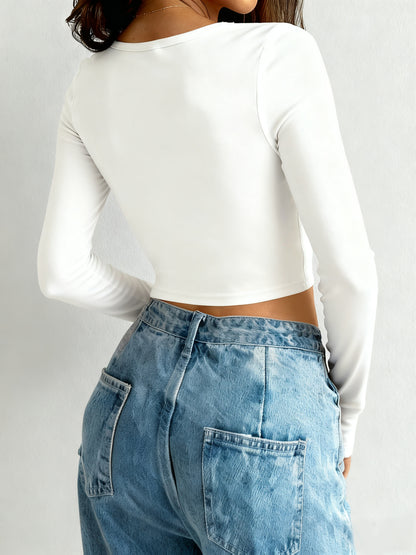 Women'S Hello 2026 Happy New Year Print Long Sleeve T-Shirt Top, Autumn/Winter Short Bodycon Round Neck Long Sleeve Tee for 2026 Celebration Outfit, Ladies T Shirts