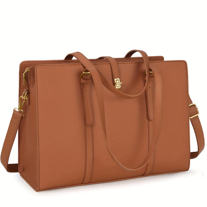 Women's 15.6-Inch Faux Leather Laptop Bag Elegant Business Tote