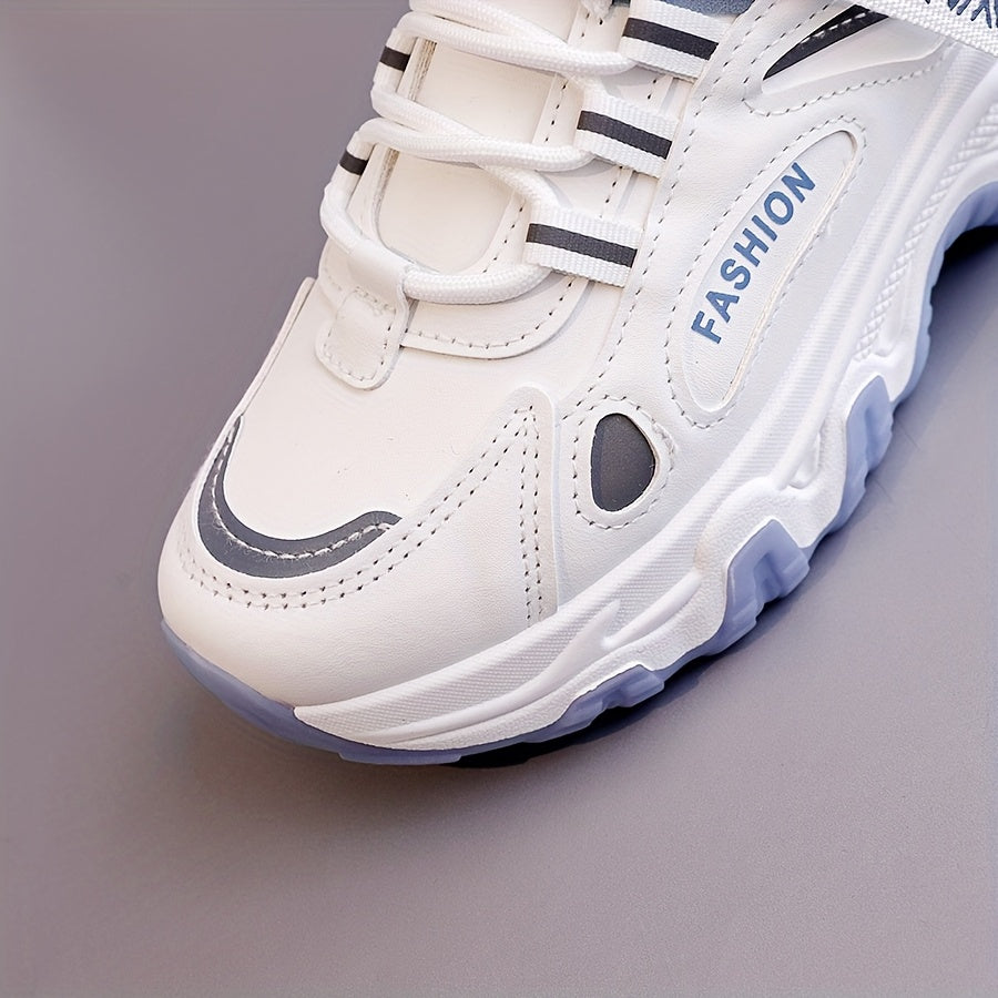 Women'S Fashion Sneakers - White Low-Top Lace-Up with Thick Sole, Stylish Tassel Detail, Lightweight All-Season Hiking and Walking Shoes, Casual Outdoor Footwear Trendy Casual Shoes Lightweight Footwear
