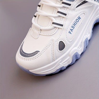 Women'S Fashion Sneakers - White Low-Top Lace-Up with Thick Sole, Stylish Tassel Detail, Lightweight All-Season Hiking and Walking Shoes, Casual Outdoor Footwear Trendy Casual Shoes Lightweight Footwear