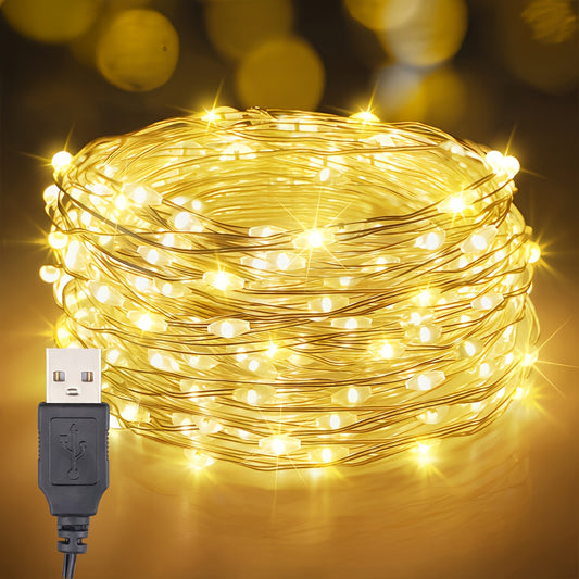 , USB LED string light, 100/50/30/10 LEDs, USB-Powered Christmas Tree & Fairy Lights, warm white, Ideal for Christmas, Halloween, Thanksgiving, wall decorations, autumn decorations, bedroom, living room, wedding, party, birth