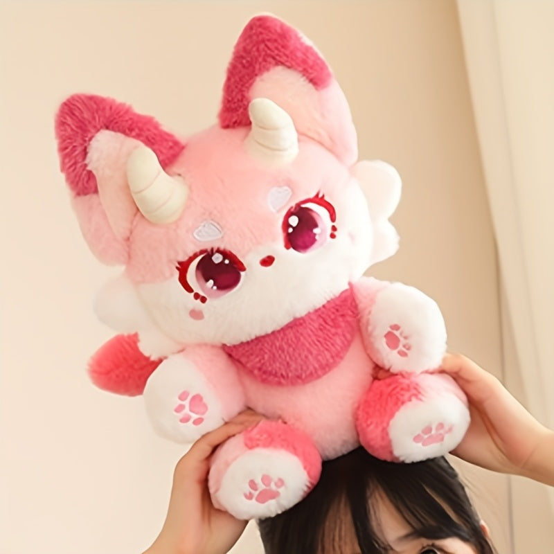 Cute Little Devil Fox Plush Toy - Soft Pink Stuffed Animal with Big Eyes, Hugging Companion, Bedtime & Home Decor, Perfect Gift for Birthdays, Christmas, Valentine'S Day, Stuffed Animal, Cozy Home Accessory, Playful Design, F