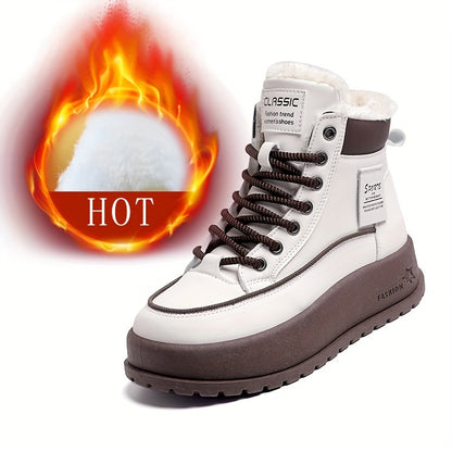 Women'S Insulated Plush-Lined Snow Boots, Non-Slip Thick-Soled Ankle Boots, Fleece-Lined Outdoor Flat Shoes, Stylish High-Top Casual Shoes for Winter.